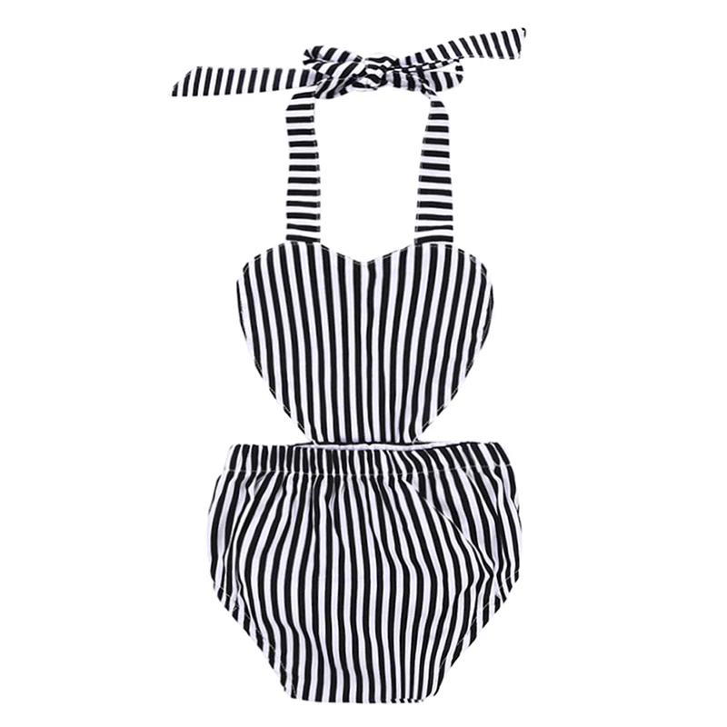 

Hot Baby Girl Romper Summer Infant Striped Strap Sleeveless Heart Shape Backless Rompers Children's For Girls New