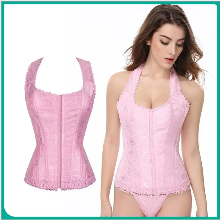 hot shaper woman corset Pink red lace bustier tops with straps corselet