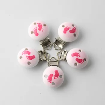 

5Pcs/Lot Pink Color Feet Baby Pacifier Clips Fit Children Funny Clasps Metal Wooden Holders Baby Clips Product Accessories