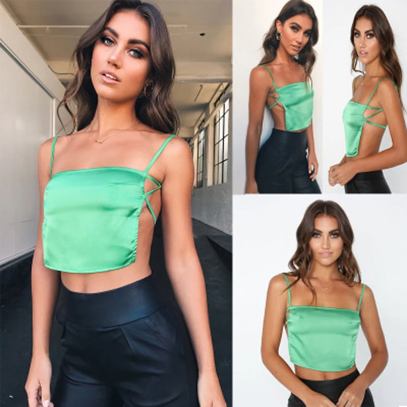 New Women Summer Sexy Silk Satin Sleeveless Crop Camisoles Tank