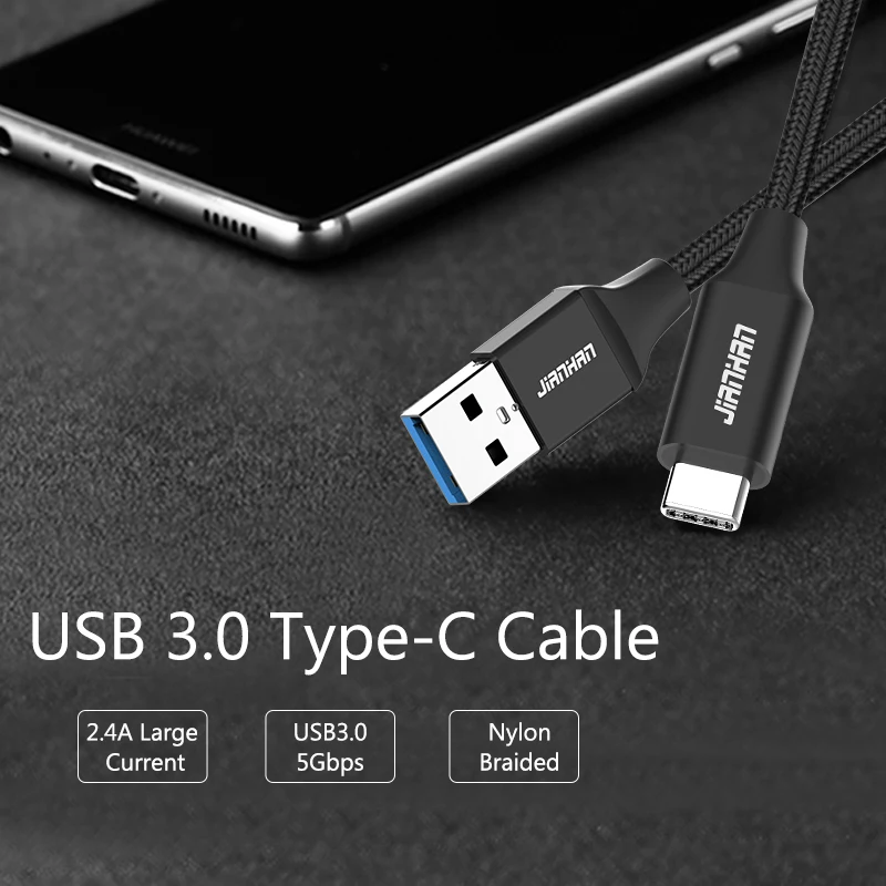 JIANHAN 3A Usb 3.0 نوع C كابل يو إس بي C سريع شحن سريعة بيانات كابلات مضفر لسامسونج غالاكسي S9 Xiaomi هواوي الهاتف المحمول