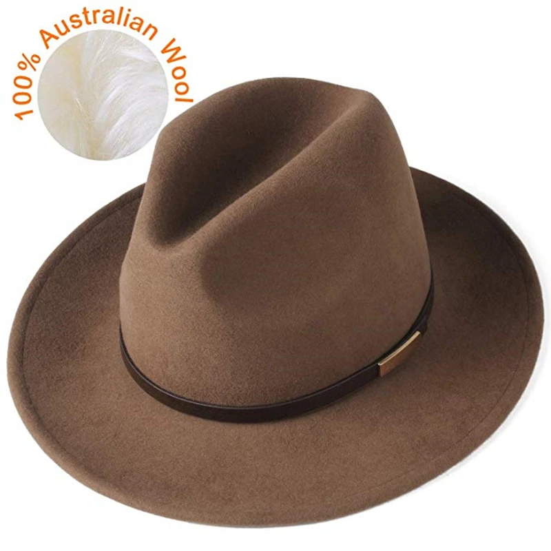 Baratos Sombrero de fieltro de lana australiana para mujer y hombre 100% sombrero de ala ancha de fieltro de lana Vintage Jazz sombrero de pareja sombrero de invierno chapeau femenino
