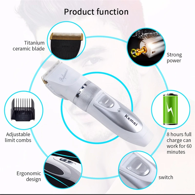 

Kemei KM-6688 Professional Hair Clipper Titanium Steel Blade Replacement Head Barber Hair Trimmer Shaver Razor Machine