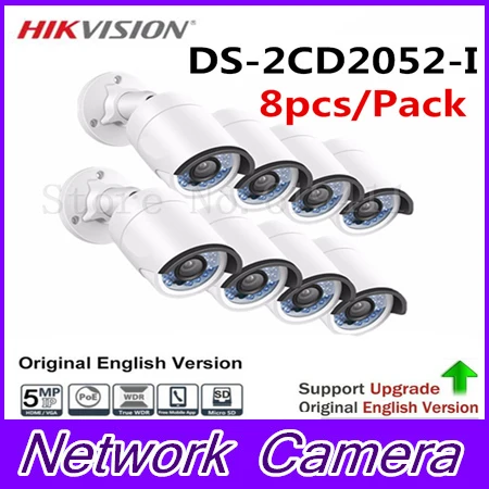 8Pcs HiK English Version 5MP Bullet Camera DS-2CD2052-I 5 Megapixel WDR Network Bullet IP Camera IP66 Replace DS-2CD2055-I