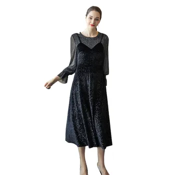 

2019 Women's Dress Summer A-Line Fake Two-piece Dresses Elegant Thin French Self-cultivation Retro Maxi Dress Large Size 5XL Q3