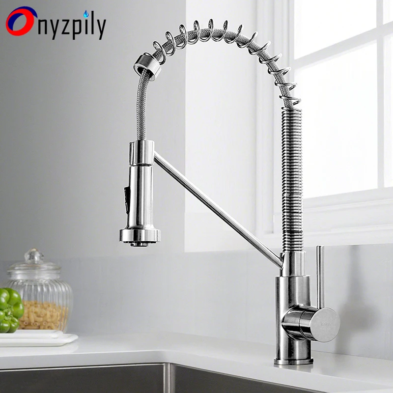 Commercial Kitchen Faucet Single Handle Stainless Steel Pull Down Sprayer Cover 