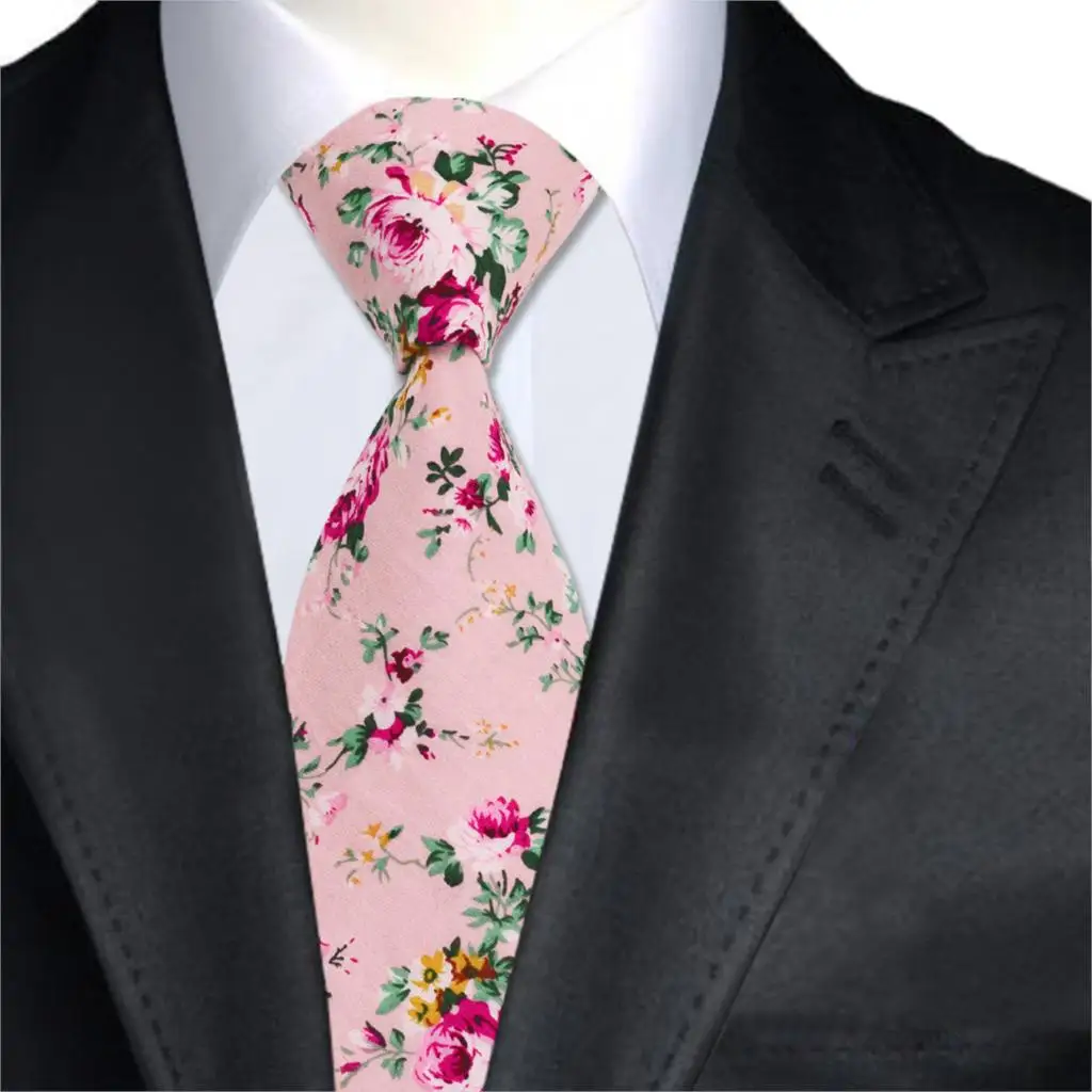 100 Cotton Light Pink Mens Ties Neck Ties New Brand Hitie Floral Print Ties For Mens Wedding