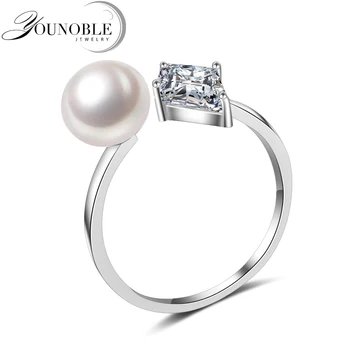 

Real Fashion Real Black Natural Freshwater Pearl Ring for Women,Bijoux Adjustable 925 silver Ring Jewelry