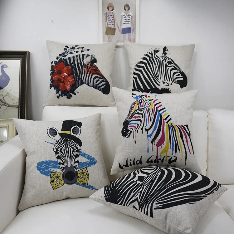 Modern Black White Zebra Pillow Creative Leopard Cushion Linen