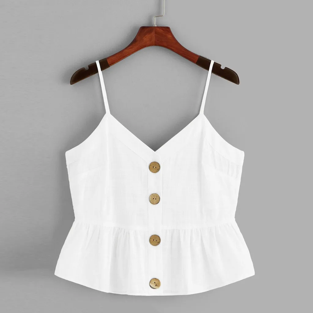 

YOUYEDIAN 2019 New Fashion Sexy Women Solid Button Front Knot Hem Camisole Tops Casual V-Neck Sleeveless Camis Tank Tops