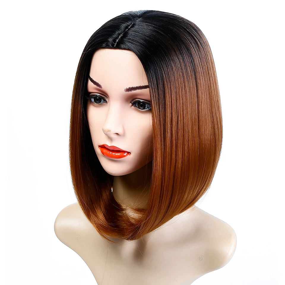 

DIFEI Short Straight Bob Wig 10 Colors Ombre Synthetic High Temperature Heat Resistant Role Playing Party Female Wig With Free
