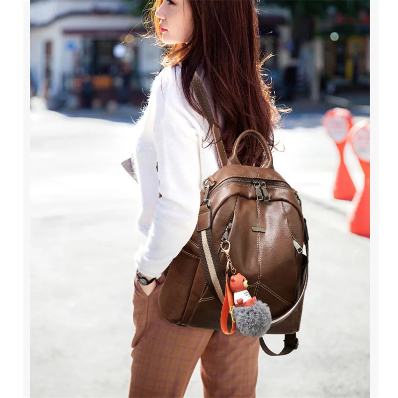 Tide Backpack female new soft leather Korean travel backpack casual fashion large capacity student bag