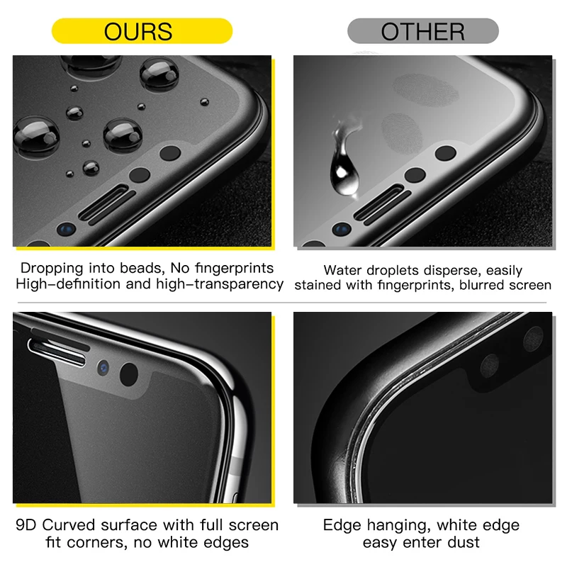 Защитное стекло для iPhone x xr xs max матовое закаленное 7 8 6 6s plus полное покрытие защита