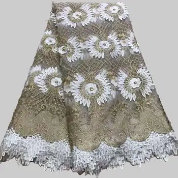 

African Wthie Lace Fabric Embroidered Nigerian Guipure French Lace Fabric High quality sequins African French Net Lace BX002