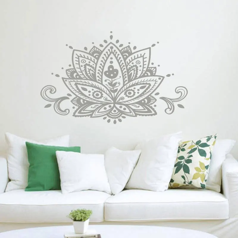 Цветок лотоса наклейка на стену с надписью Namaste Наклейка Мандала Boho богемный
