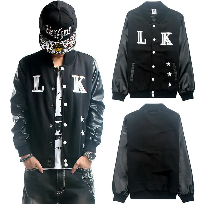 Last King Embroidery Fashion Jacket PU Leather Sleeve Loose Plus Size