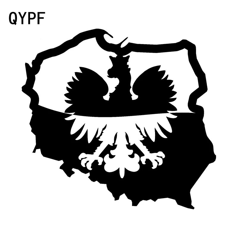 

QYPF 15.5CM*14.4CM Polish Eagle Map Flag Fashion Black/Silver Decal Vinyl Car Sticker Car-styling C15-0837