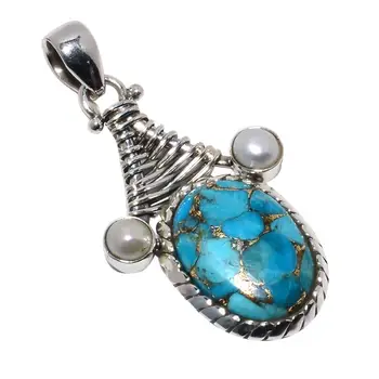 

Nature Copper Turquoise + Pearl Pendant 925 Sterling Silver, 45 mm, MHBAP5568