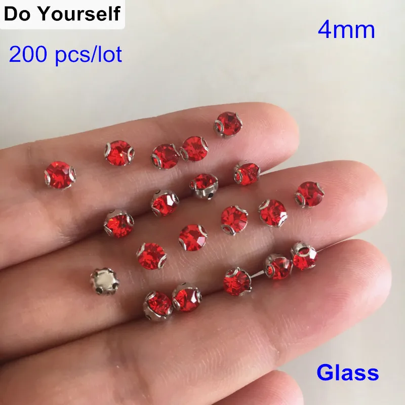 

200 pcs 4mm Red Color Glass Sewing On Beads For Garments Decoration,Crystal Glass Sewing Beads For Wedding Dress,Shoes Deco