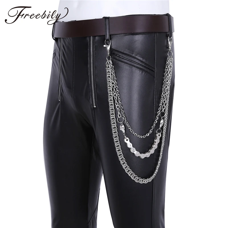 

Hot Men's Three Strands Skull Biker Link Key Jean Wallet Chain 3 Layer Waist Punk Hook Silver Trousers Pant Belt Chain Jewelry
