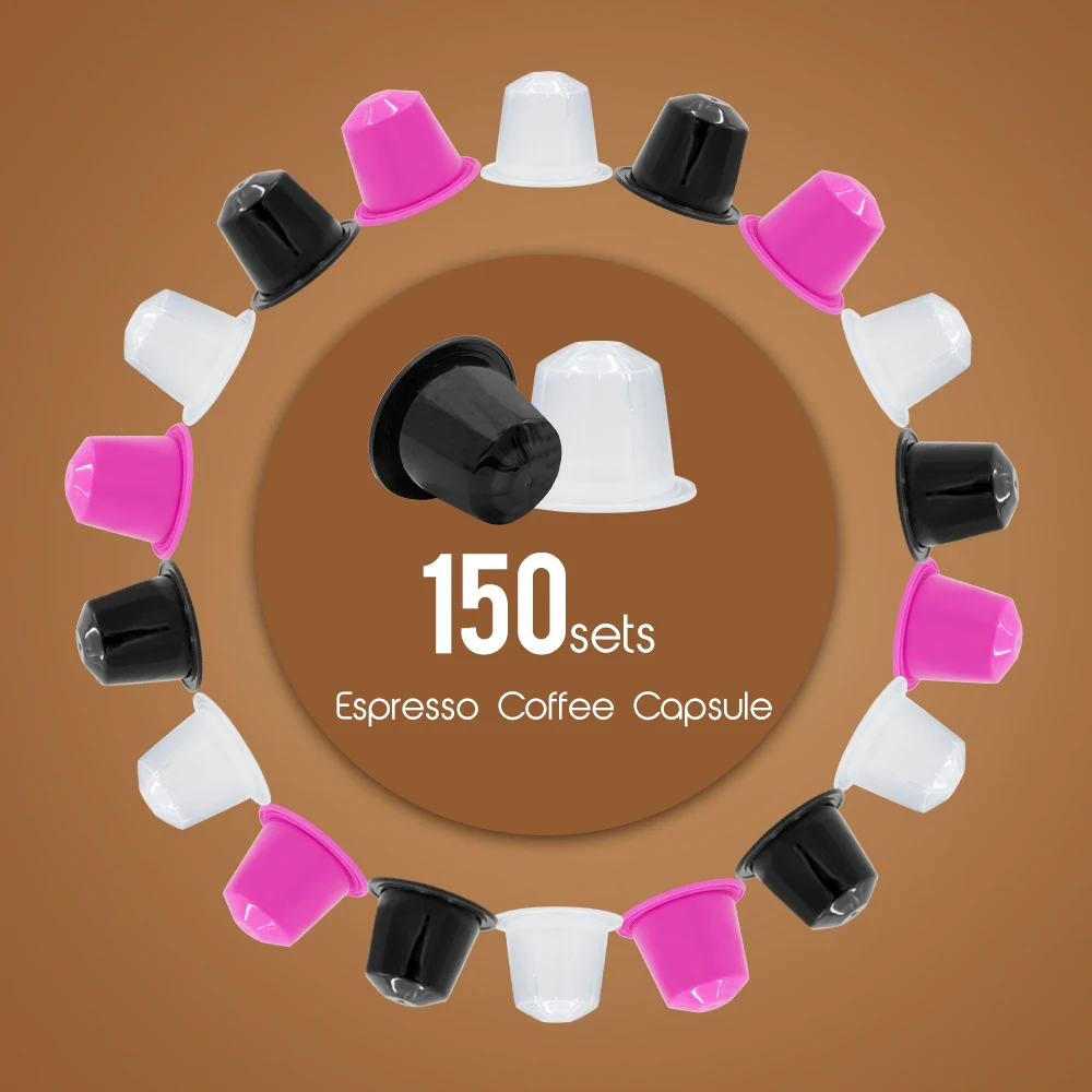 150 Pcs Disposable Empty Coffee Capsule Cups Pods + 120 Pcs Aluminum Seals Stickers for Nespresso Machines Maker White Color