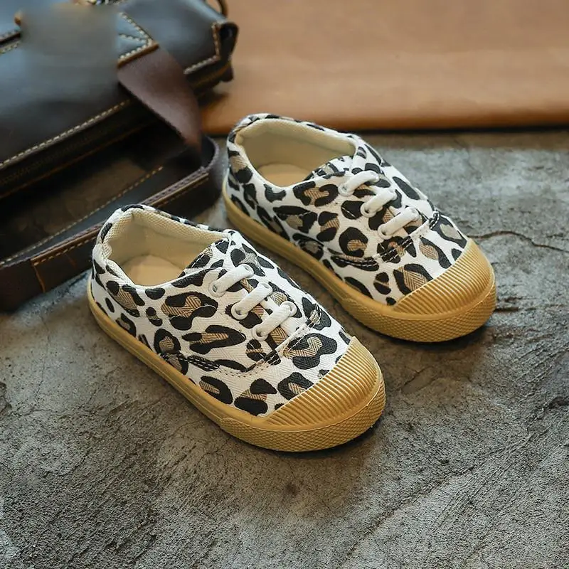 Осенняя детская парусиновая обувь с леопардовым принтом, обувь для маленьких мальчиков, повседневная обувь для маленьких девочек, детские модные кроссовки - Цвет: A 1