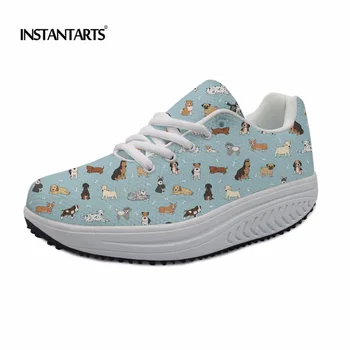

INSTANTARTS Puppy Doodles Sneakers for Women Fitness Toning Swing Shoes Platform Female Lose Weight Lady Cute Dog Slimming Shoes