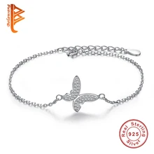 Authentic 925 Sterling Silver Jewelry CZ Crystal Fly Butterfly Charms Bracelets for Women With Chain Link