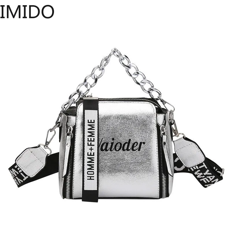 

IMIDO Laser Women Bags Fashion Luxury Shoulder Handbags Chains Crossbody Bag Women 2019 Letter Mini Flap Purse Bolsa Feminina
