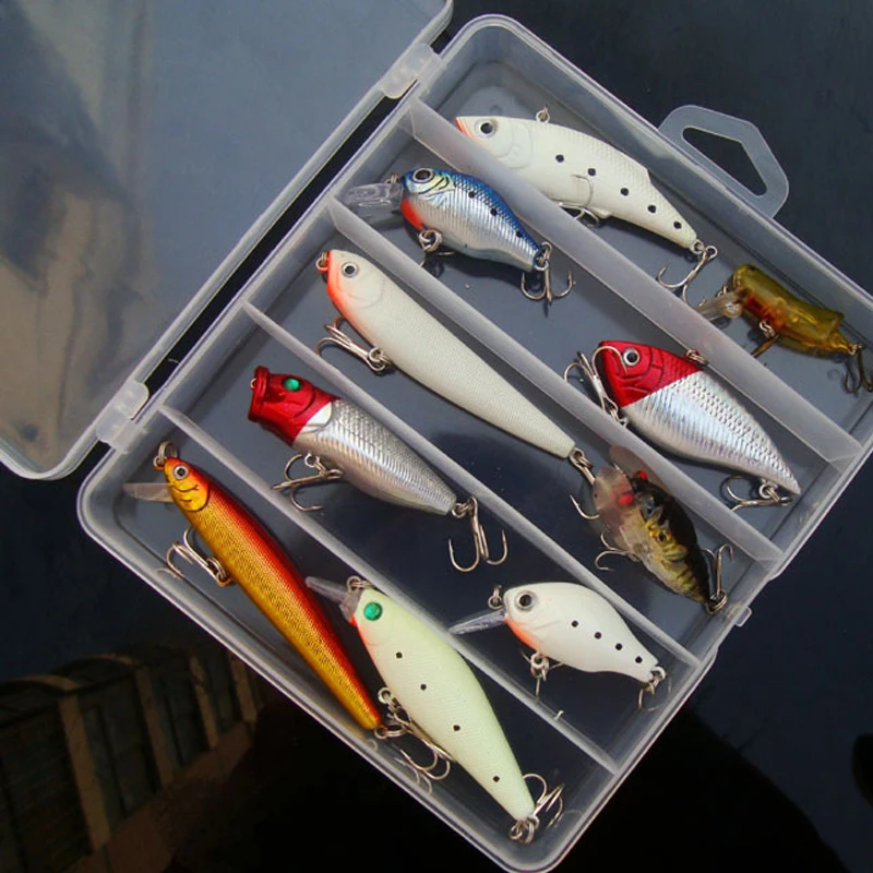 Freshwater Fishing Lure Kit Minnow Popper VIB Insect Bait 10 Pieces