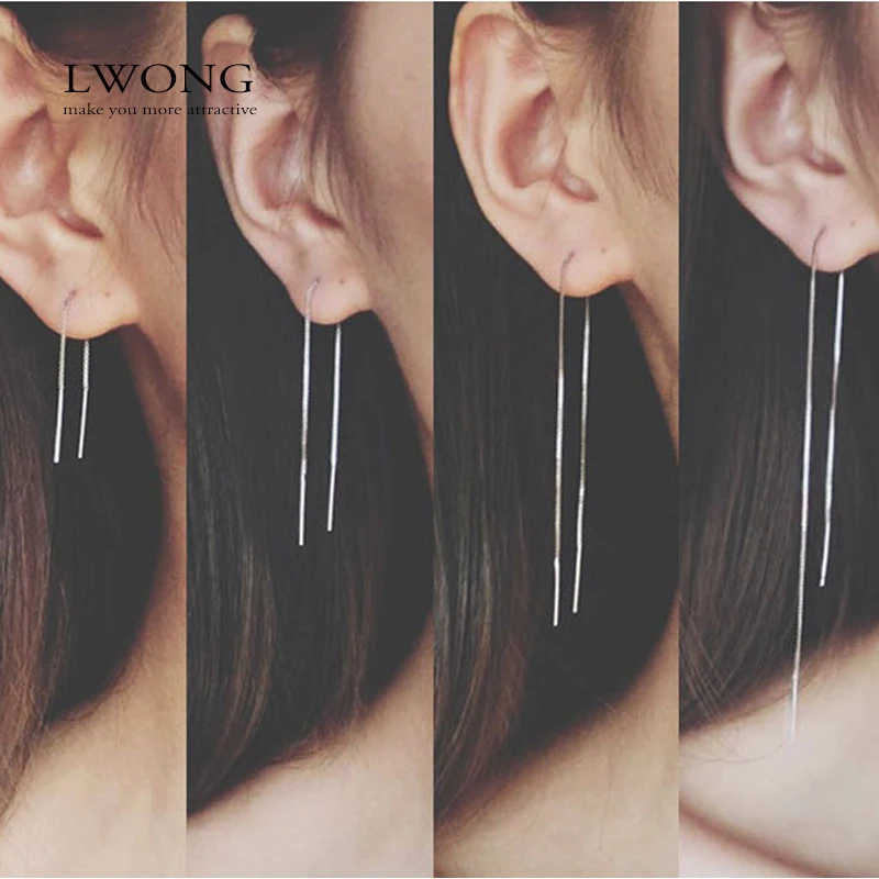 Minimalist Ear Thread Earrings 925-Sterling-Silver Long Chain Earrings for Women Delicate Silver Bar Earrings Threader New Minimalist Ear Thread Earrings 925-Sterling-Silver Long Chain Earrings for Women Delicate Silver Bar Earrings Threader New