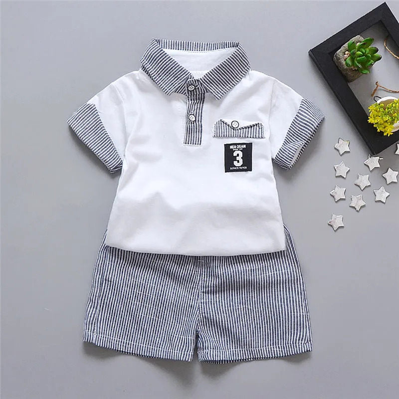 children's clothes summer new 2PC Toddler Kids Baby Boy Letter Printed T shirt Tops+Striped Shorts Outfits Clothes Set (6)