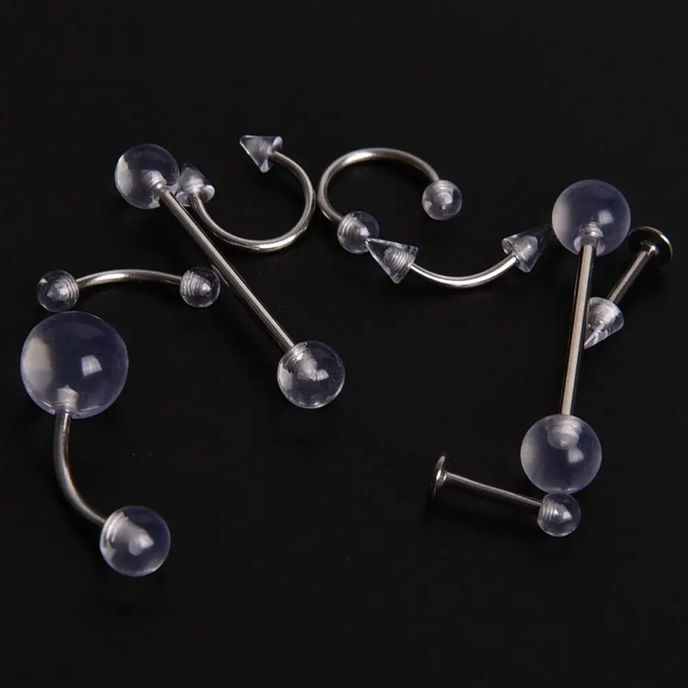 

9Piece Trendy Bars Body Piercing Jewelry Clear Belly Navel Tragus Tongue Lip Rings Stainless Steel Ring for Body