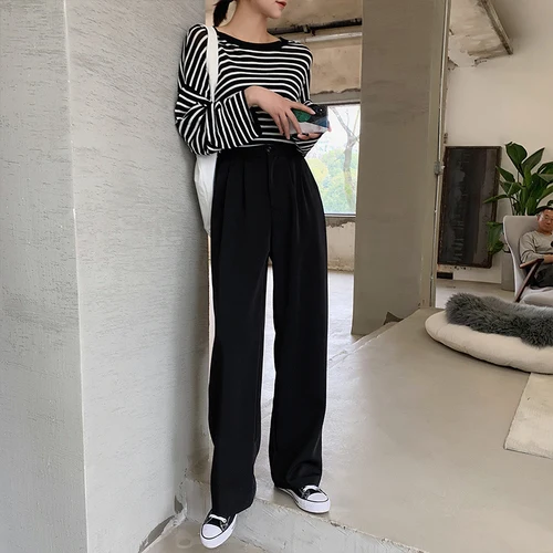 Женские свободные брюки с высокой талией Pantalon Femme черные винно красные полной