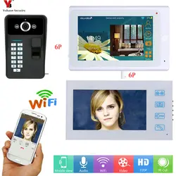 Yobang безопасности распознавания отпечатков пальцев WI-FI видео звонок с 7 "сенсорные мониторы пароль разблокировки Функция домофон