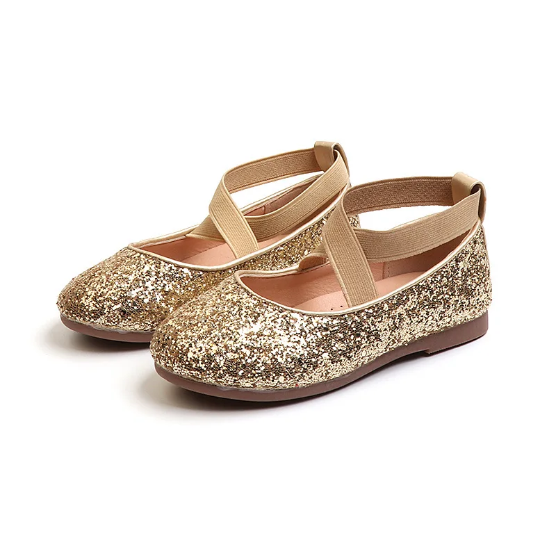 Mumoresip Принцесса Блеск кожи обувь для девочек мягкие удобные блестящие блестками обувь для детей принцесса выступлений Туфли без каблуков 26-35 - Цвет: Золотой