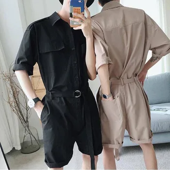 

New men's jumpsuit suit summer loose straight shorts personality suit