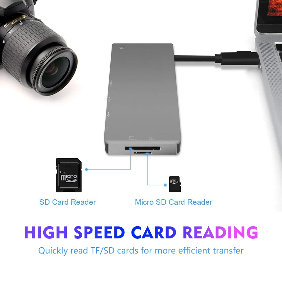 7 в 1 USB-c концентратор к порту type-c 3* USB 3,0 складной адаптер для Lightning до 4K HDMI мульти порт с высокоскоростным SD/TF кард-ридером