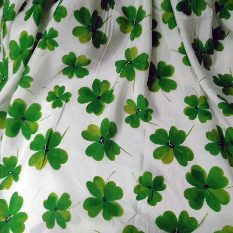 

4 leaf clover print pure silk habotai fabric 112cm sell by meter DIY sewing apparel clothing fabric sell by meter