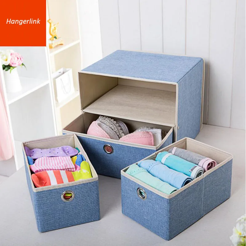 Durable Colorful Fabric Foldable Underwear Storage Box Bin With 3