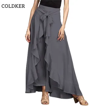 

COLDKER New Fashion Wide Leg Chiffon Trousers For Women Pants Ruffle Pants Long Ruffled Hem Pants For female casual cloth