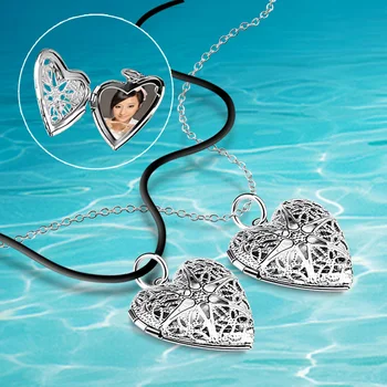 

925 Silver Jewelry Box Heart Pendant Necklace Women Photo Frame Valentine Lovers Necklace 46/86cm Gift Jewelry
