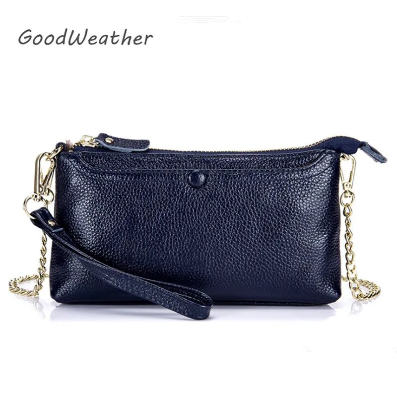 Fashion clutch female genuine leather bag ladies blue small designer ...