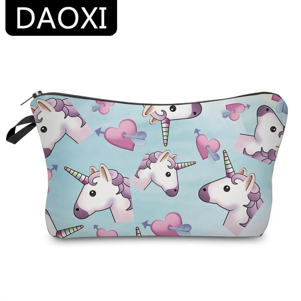 

DAOXI Women Cosmetic Bags 3D Unicorn Printed Blue Makeup Organizer Storage Case lovely Valentine's Day Gift