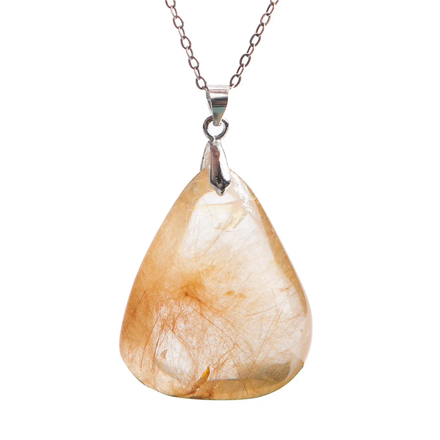 

Genuine Pendants For Jewelry Making Natural Titanium Rutilated Crystal Teardrop Gem Bead Stone Gold Pendant Necklace