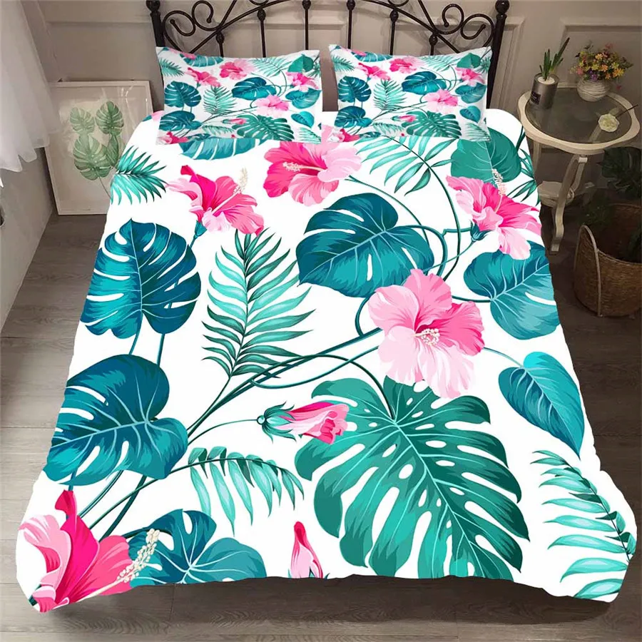 

A Bedding Set 3D Printed Duvet Cover Bed Set Tropical Green Plant Home Textiles for Adults Bedclothes with Pillowcase #RDZW10