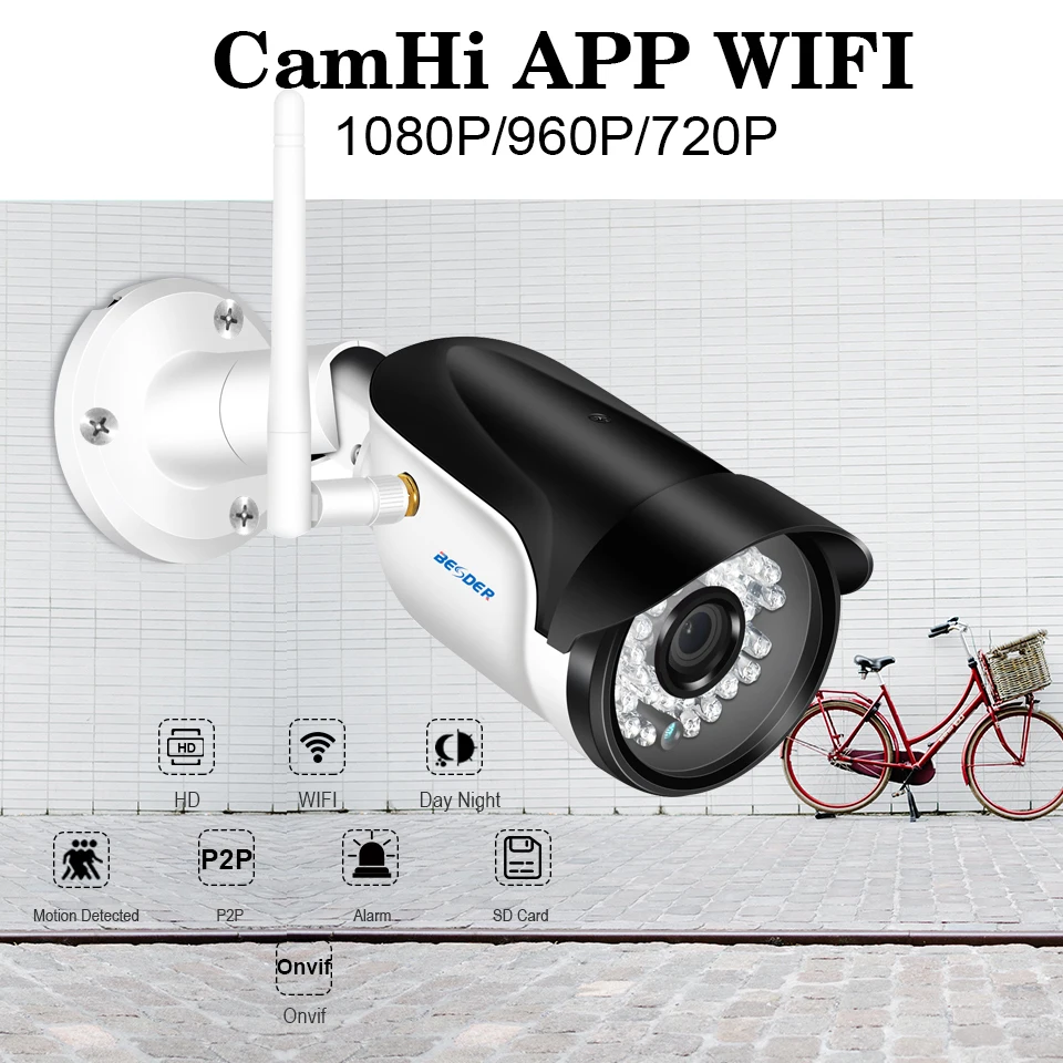 Беспроводная ip-камера besder с разрешением 1080P CamHi, наружная камера безопасности, Wi-Fi, цилиндрическая камера ONVIF с функцией обнаружения движения, ИК-камера ночного видения+ слот для карты SD