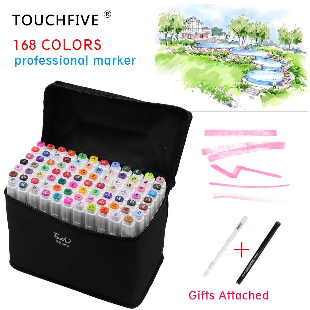 

TouchFIVE 80 Colors Art Marker Set Alcohol Based Brush Pen Liner Dual Head Student Sketch Markers Drawing Manga Art Supplies