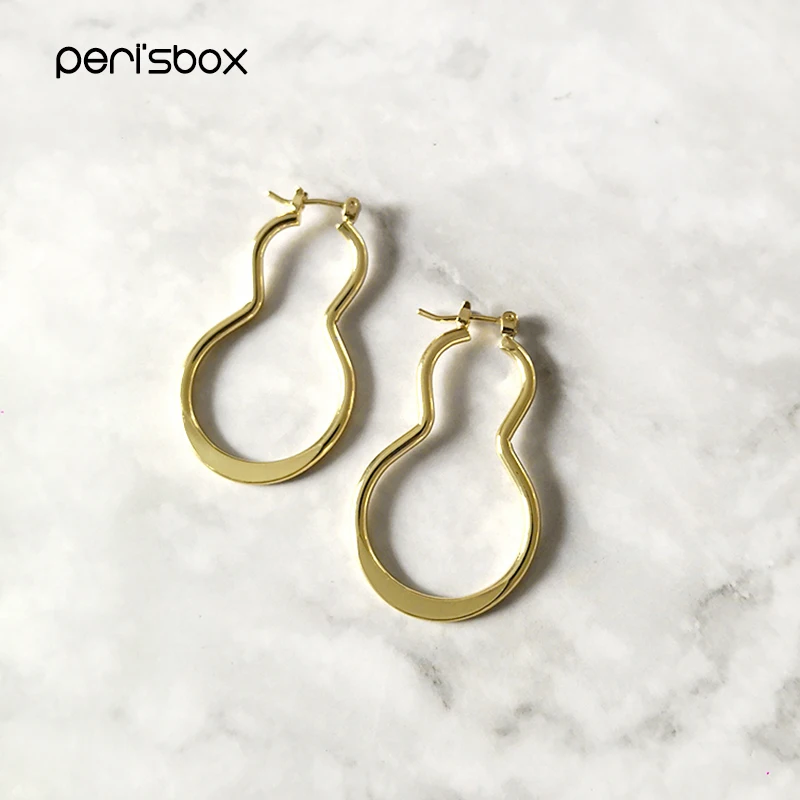 

Peri'sbox Gold Silver Gourd Shaped Hoop Earrings for Women Geometrical Hollow Earring Hoops 2019 New Bijoux Boho Earrings Unique