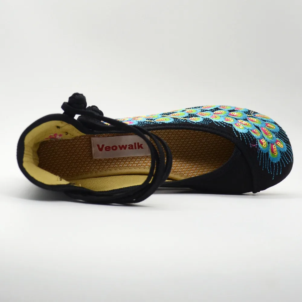 Veowalk/весенние женские балетки ручной работы на плоской подошве; обувь с вышивкой павлина; Женская Повседневная тканевая танцевальная обувь в стиле «Старый Пекин»
